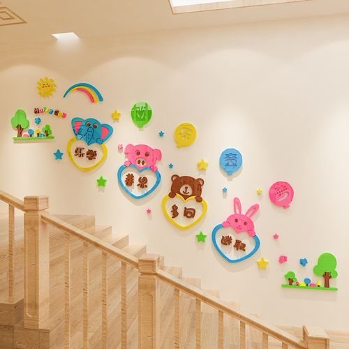 幼儿园楼梯墙面装饰走廊大厅文化主题背景墙环境墙贴