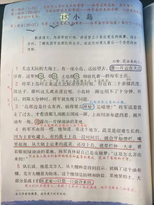 五年级上册第15课小岛笔记