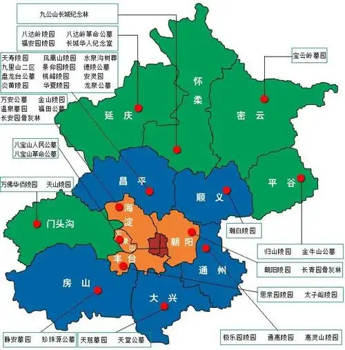 区聂各庄乡台头村路19号2,思亲园骨灰林 丰台区花乡郭公庄3,天山陵园