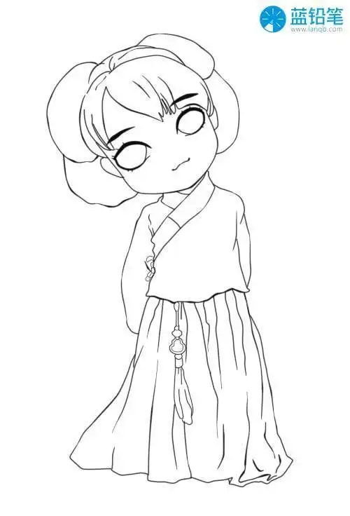 女孩长发q版古风简笔画