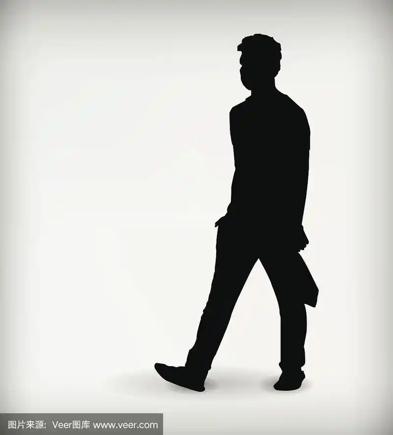 一个人的黑色剪影行走矢量插图