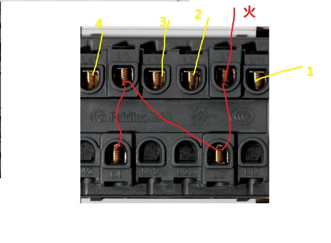 飞雕四位单极开关怎么接线