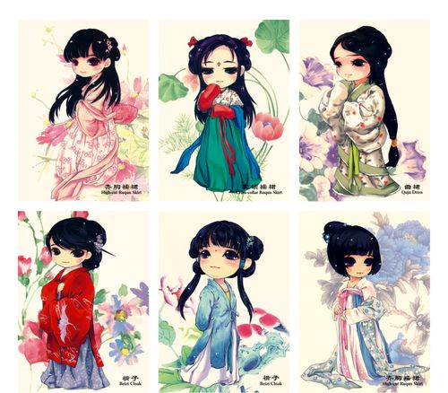 q版萌系汉服古风大眼小女生卡片卡通动漫中国古典手绘插画明信片