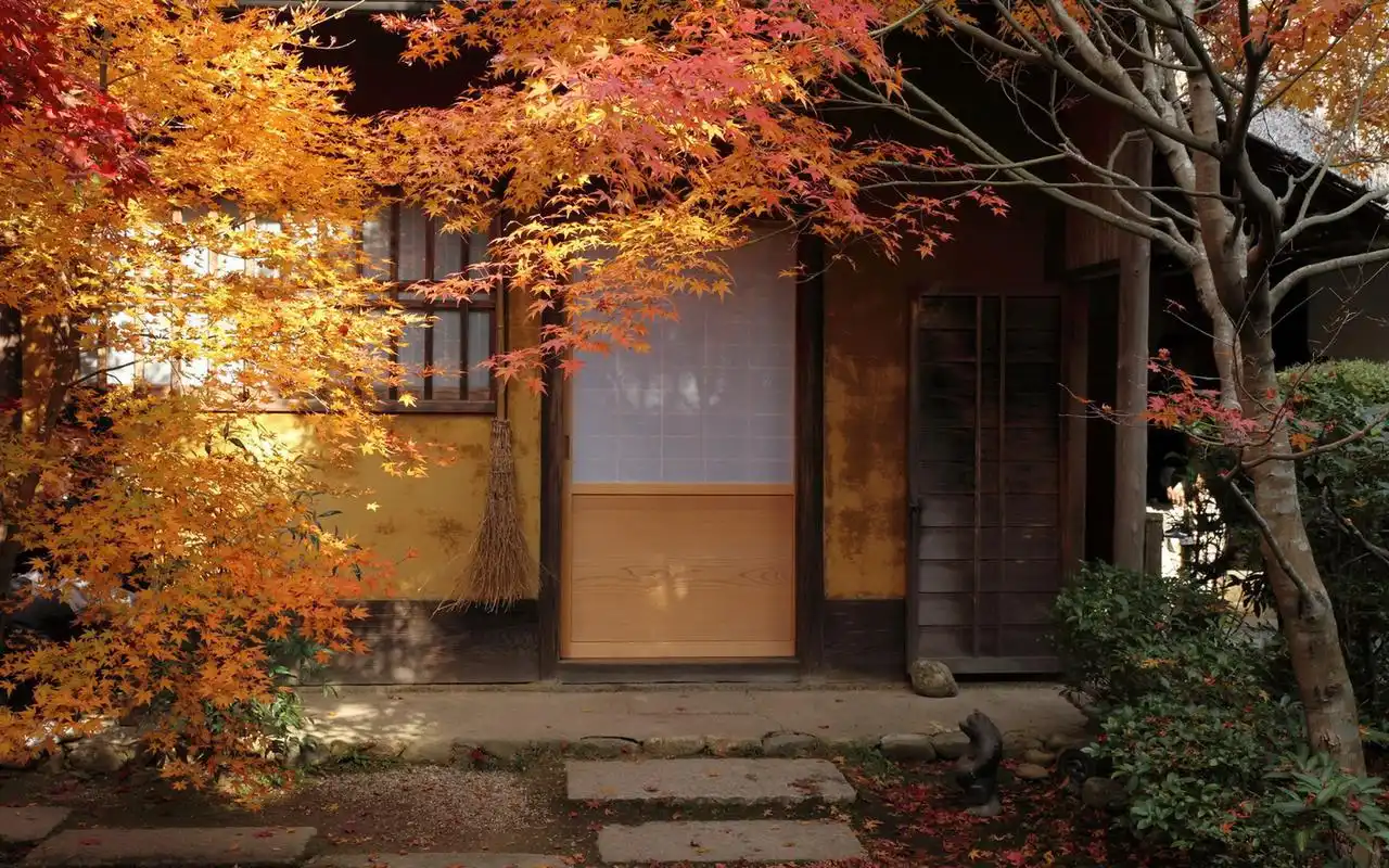 日本庭院观秋火红枫叶摄影电脑壁纸图片大全(一)