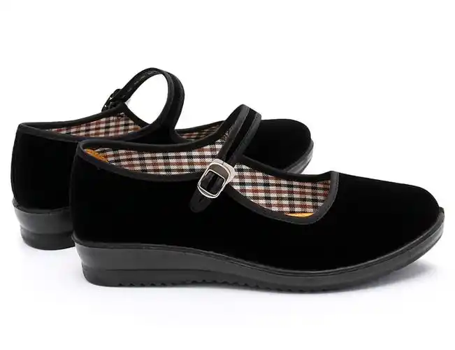 黑色带盼工作鞋女酒店黑色女士布鞋老北京布鞋女单鞋平绒一代平跟