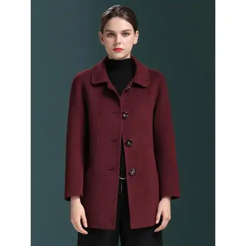 女士毛呢大衣秋冬款双面呢羊毛大衣气质中年女装秋冬时尚毛呢外套视频