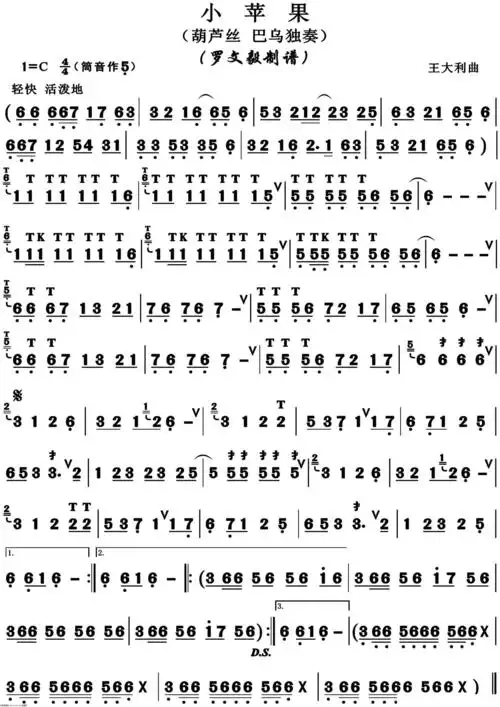 小苹果葫芦丝独奏 葫芦丝谱 简谱