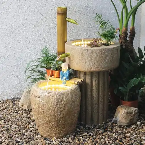 禅意空间日式流水喷泉庭院民宿景观软装饰品阳台室内水景落地摆件