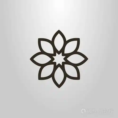 黑白简单向量线艺术符号八花瓣