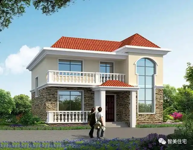 带长阳台设计的二层别墅造型很简单风格正流行