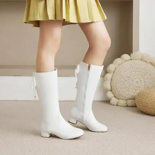 不过膝长靴女秋冬新款lolita靴子蝴蝶结长筒靴高筒骑士靴高筒靴