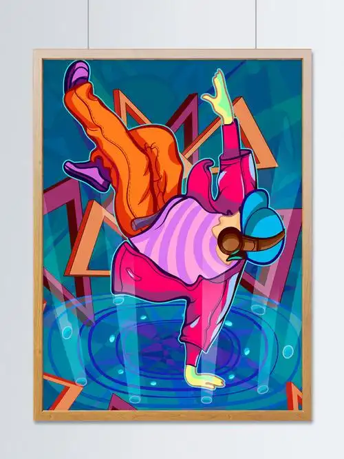 白色潮流前卫墙砖背景招聘街舞老师海报暑期辅导图片卡通手绘跳街舞的