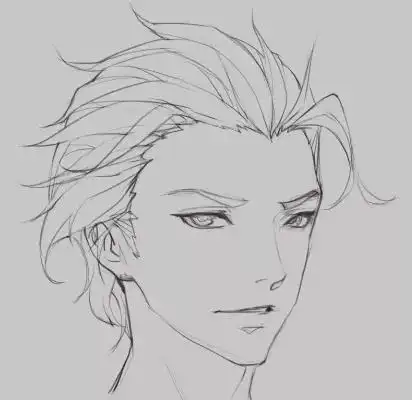 接下来我们画个霸道总裁的大背头依然先确定发际线的一个位置,背头的