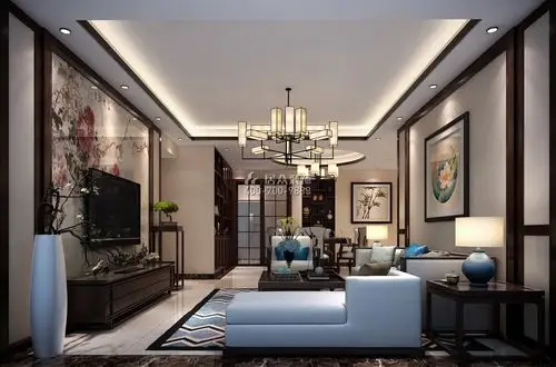 佳兆业前海广场120平米中式平层装修设计效果图-居众装饰-深圳市