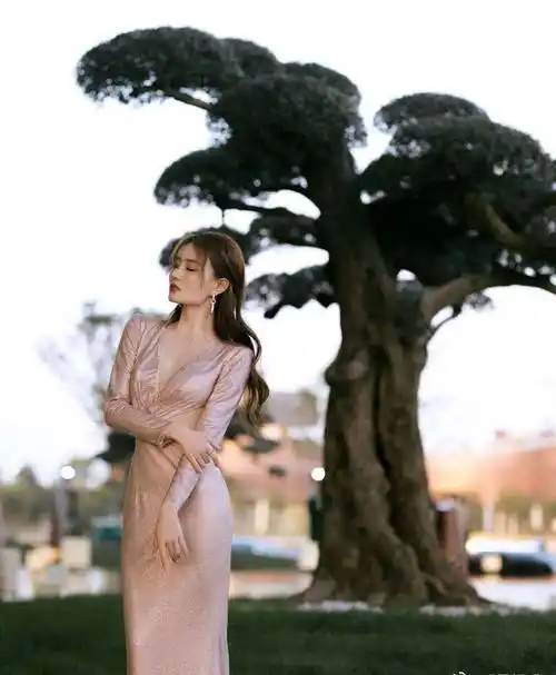 徐璐粉红亮闪连衣裙性感写真