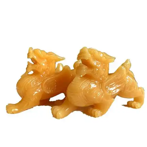 天然米黄黄玉霸王貔貅摆件招财进宝一对玉雕办公室装饰摆件