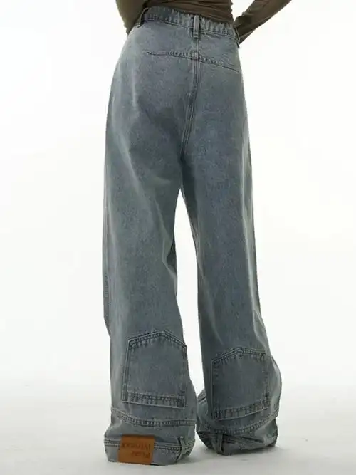 美式高街裤子女痞帅炸街欧美复古倒装牛仔裤情侣小众长裤 - 17网