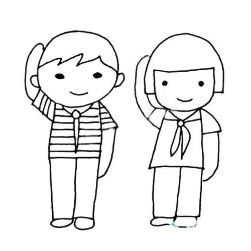 一组敬礼的少先队员简笔画图片素材大全