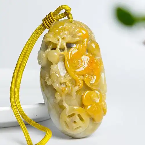 翡翠a货冰糯浅绿褐黄如意貔貅玉石手把件/翡翠手把件附证书