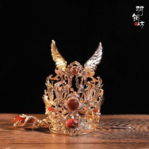 【麟凤】羽钿坊原创古风配饰男子束发冠古装汉服男款发冠金色男冠