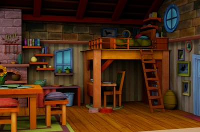 lowpoly卡通卧室 卧室场景 q版 可爱 低面 桌椅 相框 高低床 木屋内部