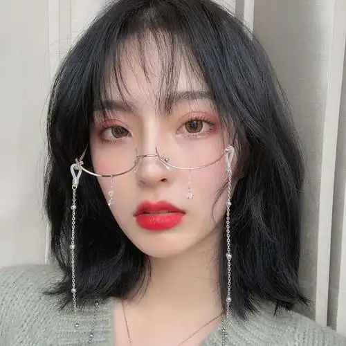 ins抖音女时尚下半框吊坠眼镜架个性潮装饰素颜原宿带链条眼镜框