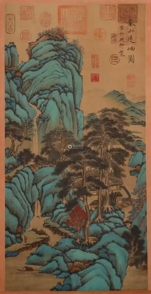 宋代 宋徽宗 青绿山水 绢本立轴