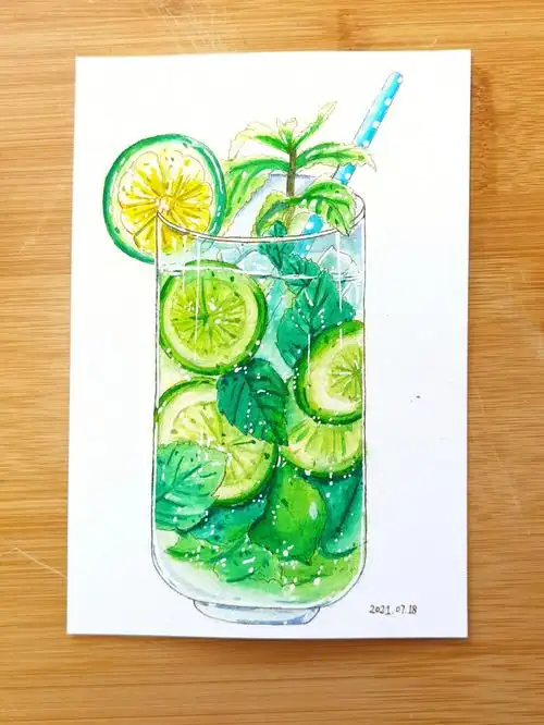 夏日水彩饮品mojito