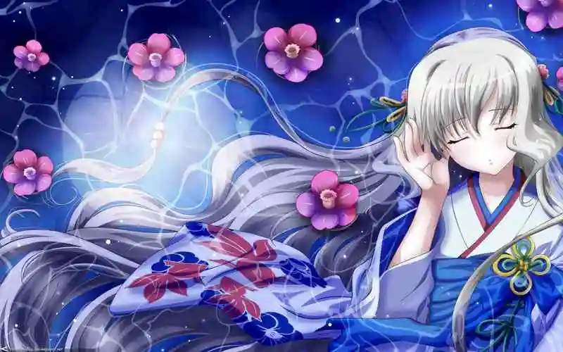 樱花漫舞的和服少女桌面壁纸