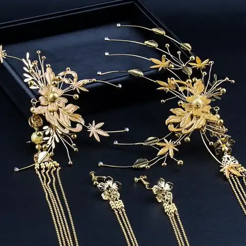 2019新款金色古装宫廷发饰秀禾服头饰结婚饰品龙凤褂配饰皇冠凤冠