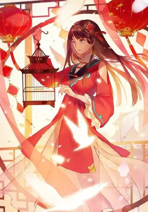 动漫二次元古风红衣女子