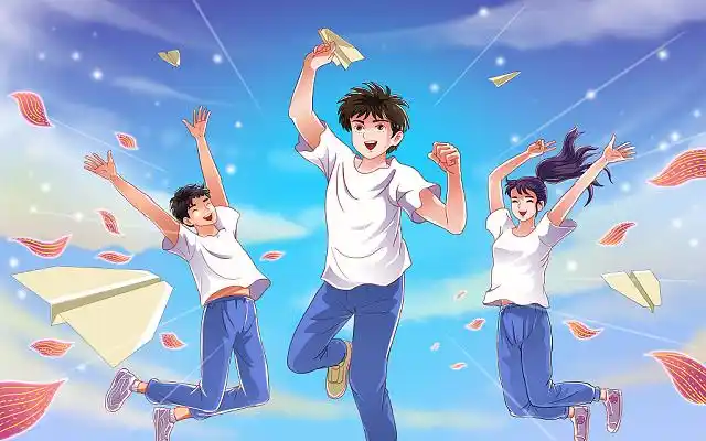 青年节朝气蓬勃的年轻人放飞纸飞机jpg图片唯美青春插画