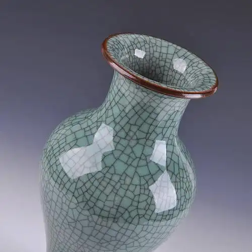 艺品瓷轩景德镇陶瓷器 仿古官窑开片青釉花瓶 古典现代家饰客厅摆件
