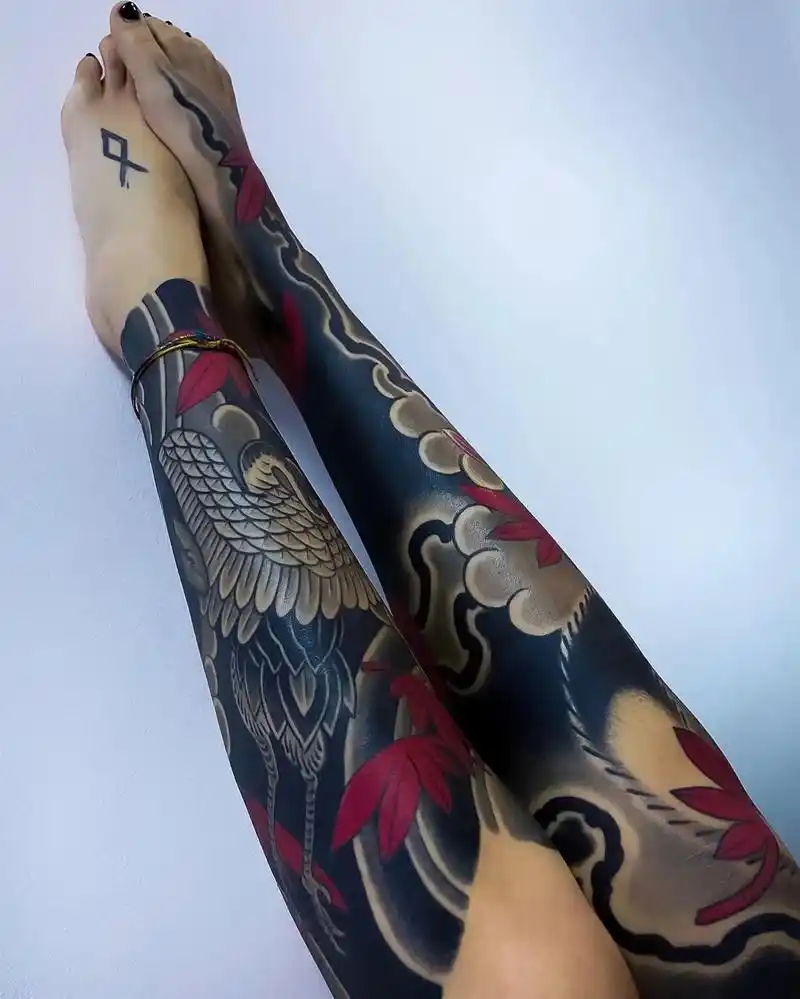 这小腿,爱了吗,家银.#老传统纹身 #纹身培训 #日式老传统 - 抖音