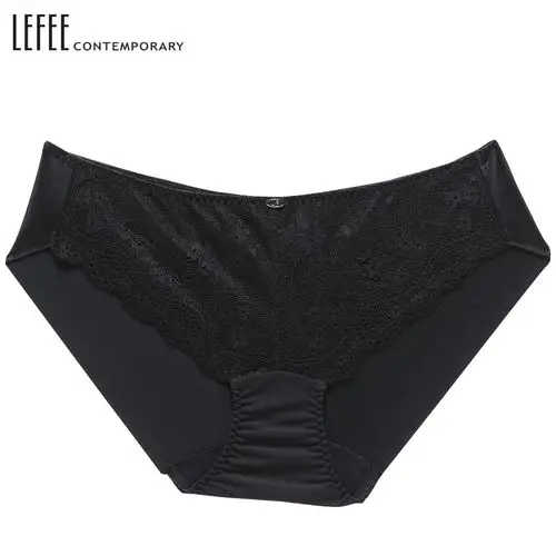 lefee女士内衣 简约百搭黑色蕾丝边无痕提臀女士内裤三角裤
