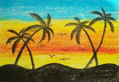 风景画二年级简笔画带颜色