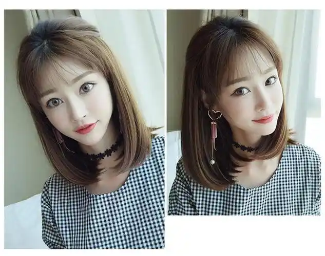 假发女长直发中长发直发圆脸全头齐肩短发u型半头套巧克力色