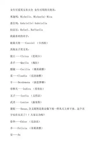 超可爱的女生英文名大全