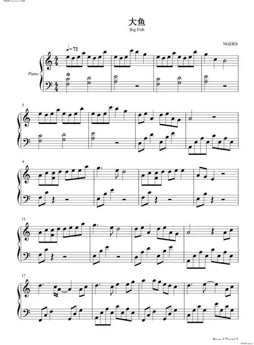 大鱼 c调简单版(钢琴谱)1