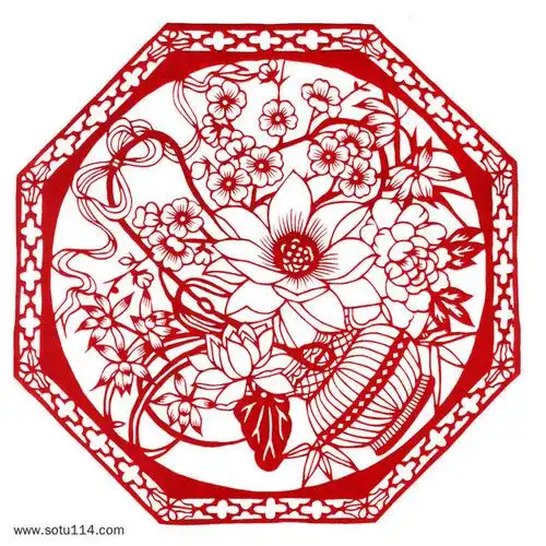 八边形花案窗花剪纸