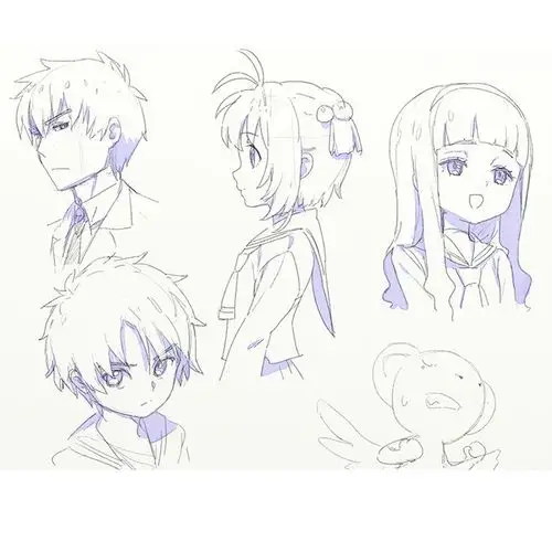 日式人物动漫线稿彩稿 绘画参考素材 可爱风格颜艺表情 手绘临摹