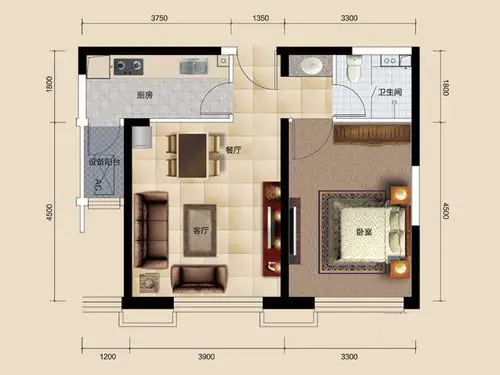 现代简约一居室69平米3.5万_中粮大道装修案例-天津房天下家居装修网