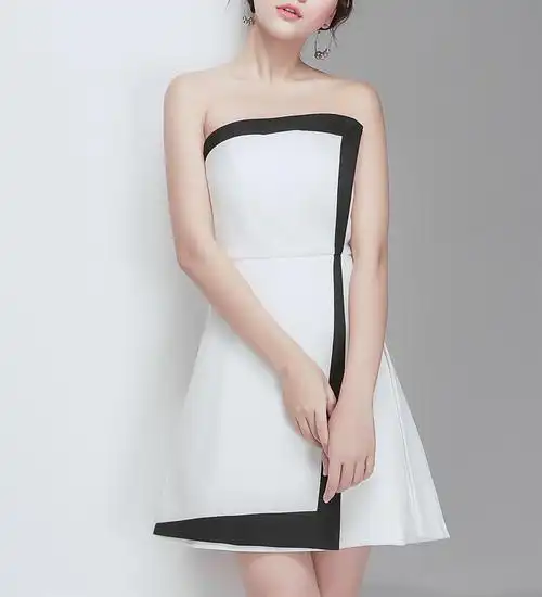 名媛小香风拼色抹胸裹胸连衣裙聚会宴会年会晚礼服礼服