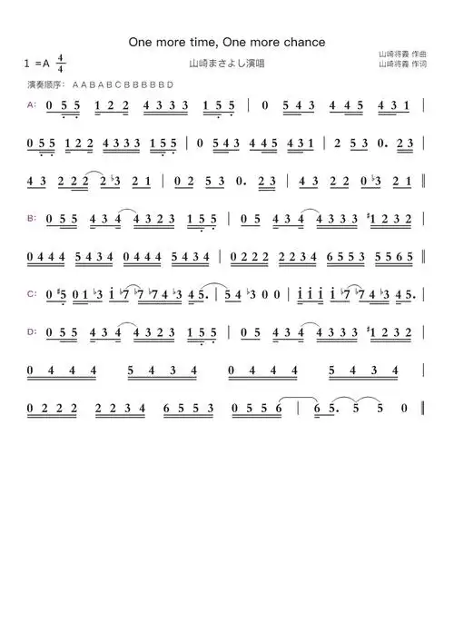 one more time, one more chance智能简谱山崎まさよし演唱
