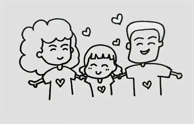 一家三口手拉手简笔画怎么画步骤教程
