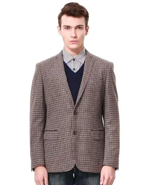 男士格纹休闲西服外套