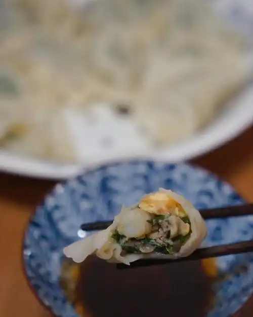 烟影斜阳做的韭菜鸡蛋虾仁三鲜饺子