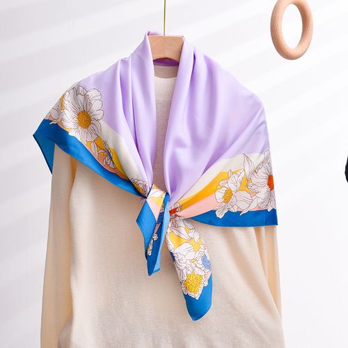 90cm印花披肩丝巾时尚围巾防晒纱巾方巾缎面装饰