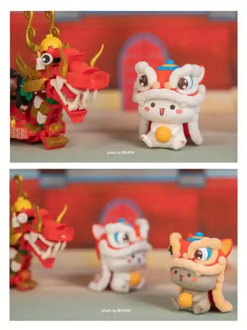 灰灰装扮的舞狮,喜庆又华丽 ,狮头边缘都做了植绒设计太好看了～恐龙