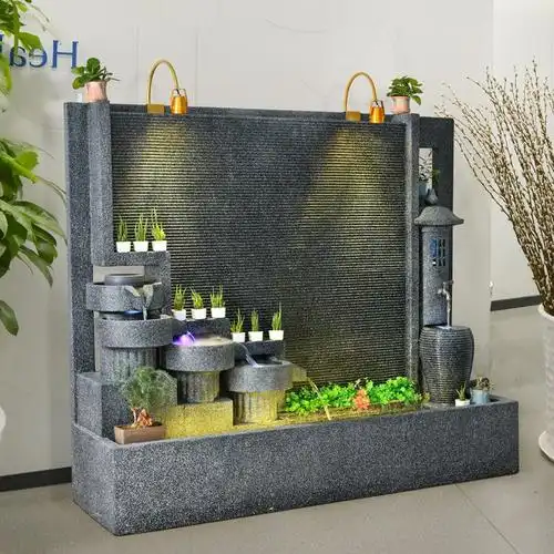 瀑布室内水景景观假山流水养鱼池阳台造景水幕墙流水屏风乔迁礼物